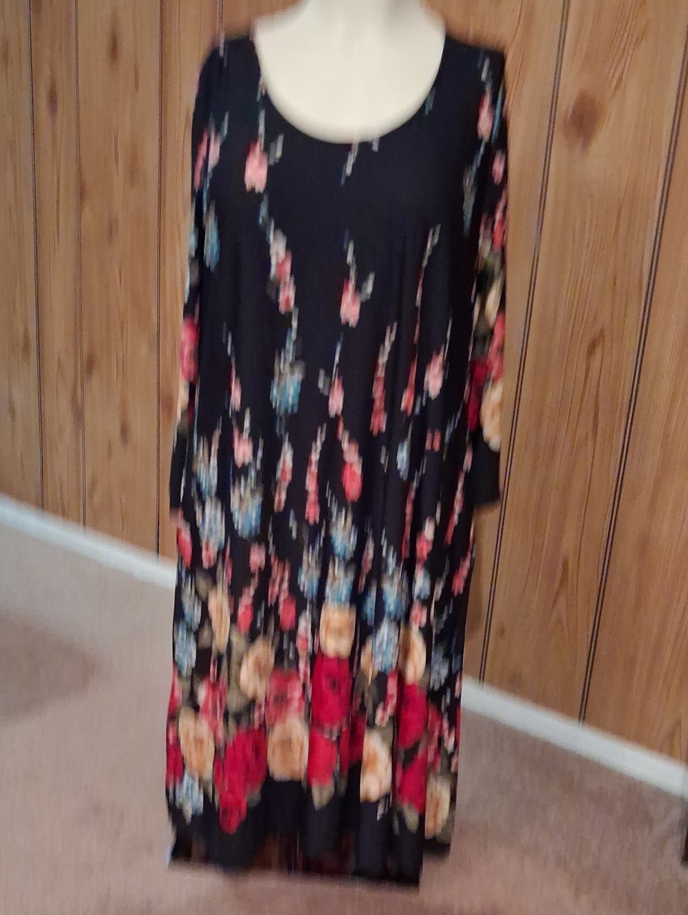 Black Floral Maxi Dress with Scoop Neck